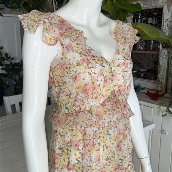 Suzy Shier sleeveless Pastel Floral Ruffle Maxi Dress NWOT XS - Picture 3 of 14